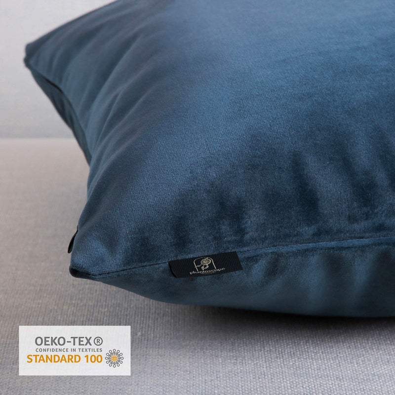 Phantoscope Pack of 2 Velvet Decorative Throw Decorative Pillow Cover Soft Solid Square Cushion Case for Couch Dark Blue 12 x 20 inches 30 x 50 cm - Image 3